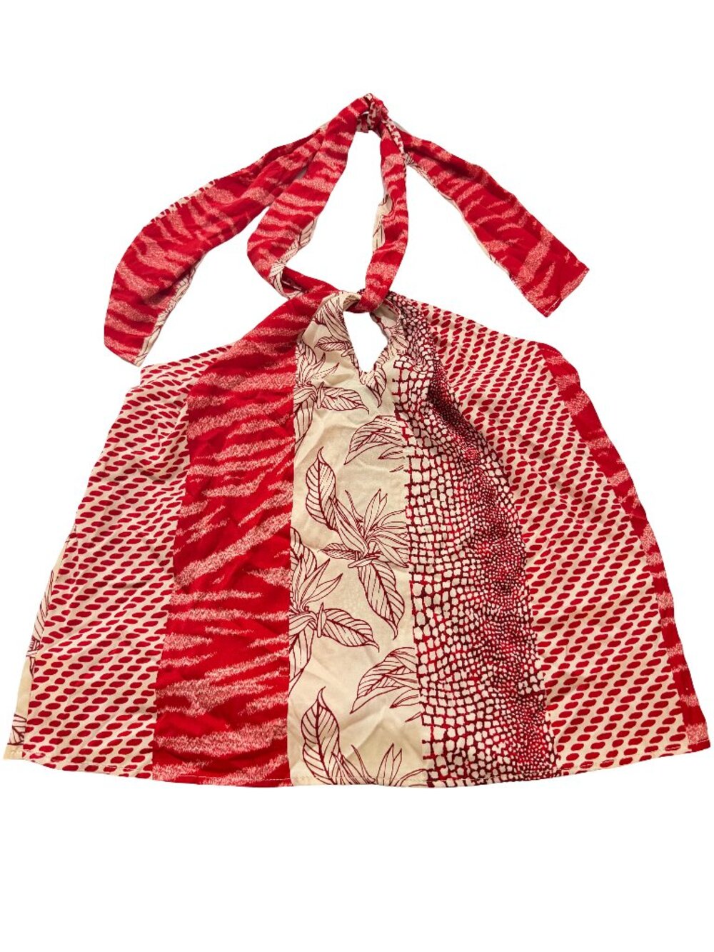 Banana Republic Red Cream Mixed Print Halter Tie Neck Top Shirt Small Women's